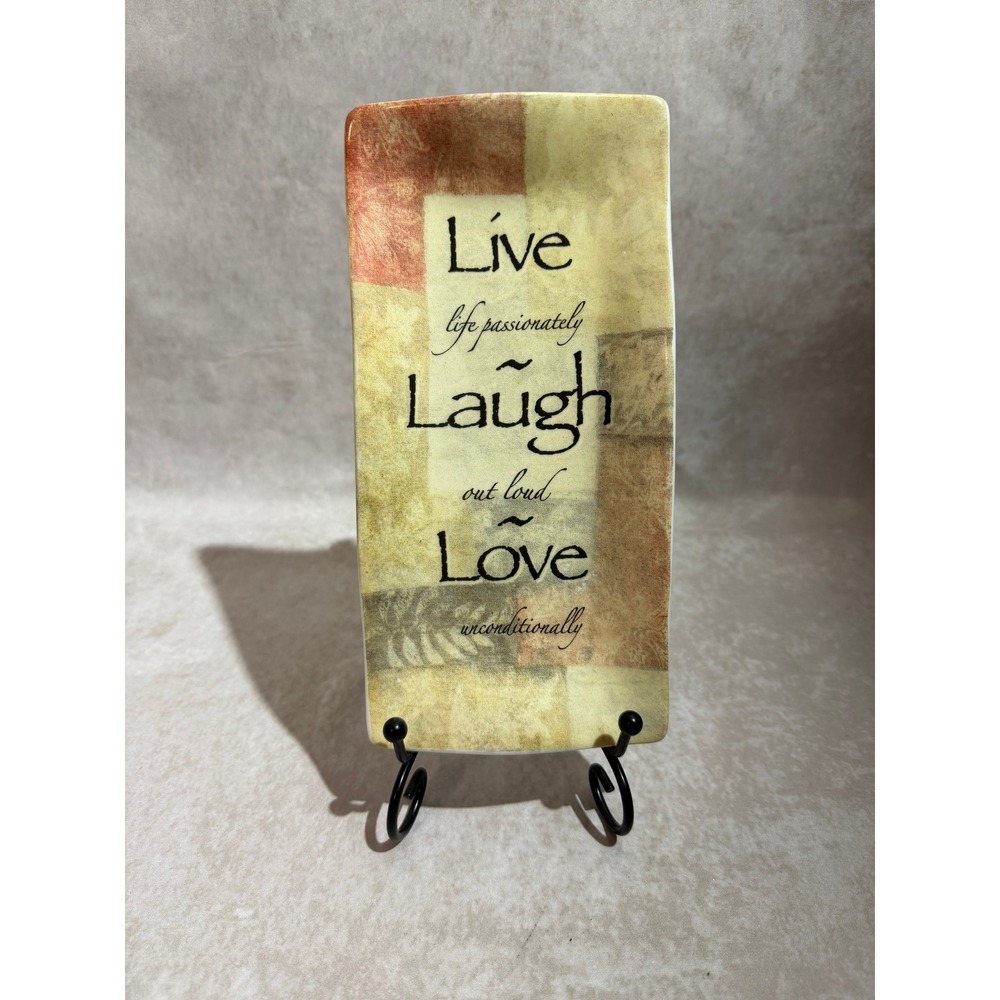 Cypress Live Laugh‎ Love Ceramic Decorative Tray Inspirational Patchwork Design